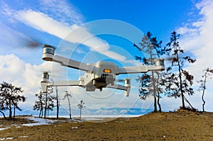 Drone in flight in nature