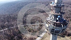 Drone flight near the TV tower, bombed by NATO army in 1999, Irishki venac, Frushka tower, Novi Sad, Serbia, Europe. 4K