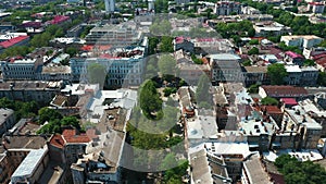 Drone flight over the city center