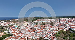 Drone flight over Portuguese coastal town Bairro Monte Vistoso and Rio Mira