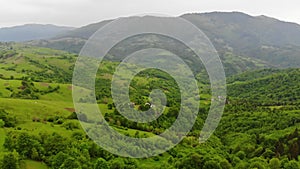 Drone flight over the Ukrainian Carpathians in summer. Fascinating views from a height. Immovable nature