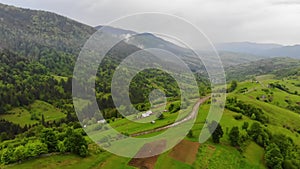 Drone flight over the Ukrainian Carpathians in summer. Fascinating views from a height. Immovable nature