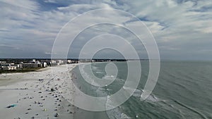 Drone Fly video over beach in Siesta Key Florida. Beautiful view of Siesta Key beach on a sunny day. Footage