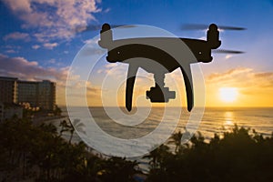 Drone Flying Above Waikiki Beach in Hawaii.