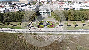 Drone Flying Away From Pineapple Fountain in Charleston, South Carolina