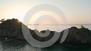 A drone flying low over the Mediterranean Sea