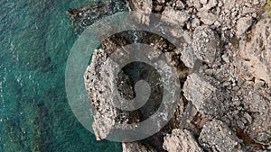 A drone flying low over the Mediterranean Sea