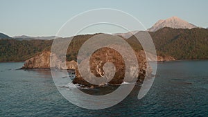 A drone flying low over the Mediterranean Sea