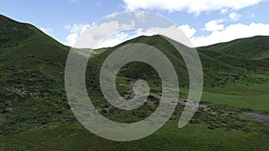 Drone flying over beautiful grassland