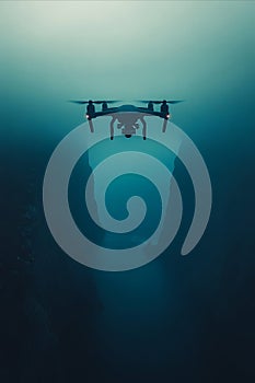 A drone flying over a cliff in the ocean