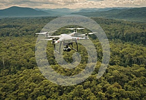 Drone Flying Over Forest Landscape