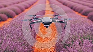 Drone flying over a lavender field