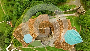 Drone flying over old Orthodox Gremi church in Georgia, sightseeing tourism