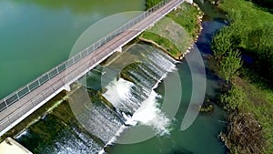 Drone flying over Val de Briey, aerial view of the Sangsue lake, Meurthe-et-Moselle