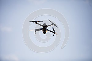 Drone flying at sunrise