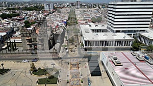 Drone Footage of Alcalde Avenue by the Sanctuary Temple in Downtown Guadalajara