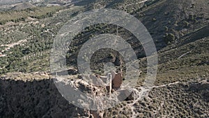Drone footage of the historic ruins of Mondujar Castle, Granada, Spain