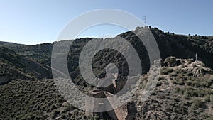 Drone footage of the historic ruins of Mondujar Castle, Granada, Spain