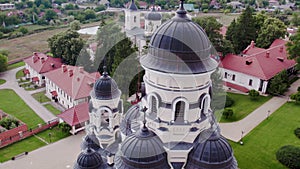 Drone footage of a location full of holy places such as churches and dormitories for monks. High resolution video.