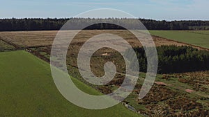 Drone footage over fields in the British countryside