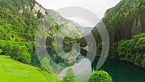 Drone footage of a very beautiful lake in the mountains