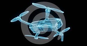 Drone in the form of a drawing from a wireframe, 3D rendering of the device