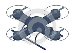 Drone icon isolated at white, aerial robot, flying machine with propellers, air vehicle quadrocopter