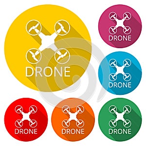 Drone icon, Silhouette quadrocopter a top view icon, color icon with long shadow