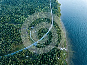 drone image. aerial view shore line in Baltic sea, Hiiumaa, Estonia