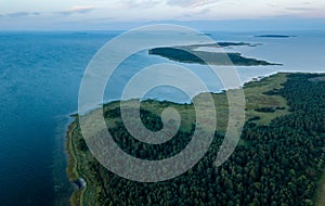 drone image. aerial view of sunrise over the islands in Baltic s