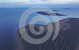 drone image. aerial view of sunrise over the islands in Baltic s