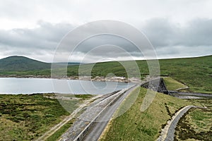 Drone image of Glascarnoch Dam and Power Plant