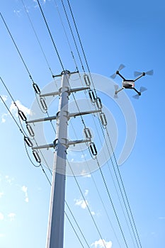 drone inspecting electricity power lines