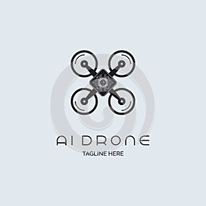 Drone Integrated Circuit microchip CPU ai logo template design vector silhouette for brand or company and other