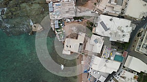 Drone landscape footage over Batroun coastal city houses in Lebanon