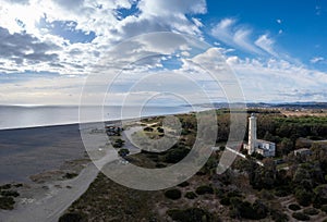 drone landscape view of Punta Alice beach and lighthouse in Calabria