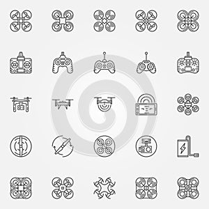 Drone linear icons set