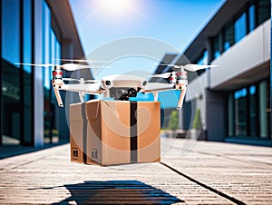 Drone in low flight with package