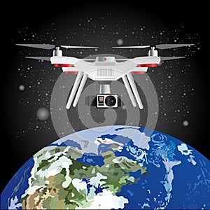 Drone Outer Space Earth Vector Illustration