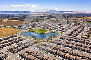 Drone over a community in Oakley, California photo