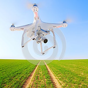 Drone over green wheat.