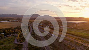 Drone panning over Nogales Highway at sunset