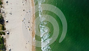 Drone panorama of Barra da Tijuca beach, Rio de Janeiro, Brazil.