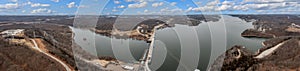 Drone panorama of lake Ozark in the American state of Missouri with dam during the day