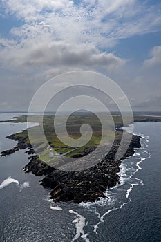 Drone panorama landscape of Broadhaven Bay and the hsitoric Broadhaven Lighthouse on Gubbacashel Point photo