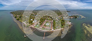 Drone panorama over Bay Vista Park and Point Pinellas in St. Petersburg in Florida during daytime with clear weather and