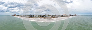 Drone panorama over Clearwater beach in Florida at daytime with cloudy skies