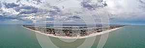 Drone panorama over Clearwater beach in Florida at daytime with cloudy skies