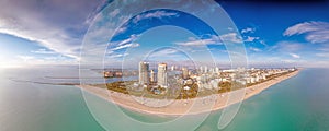Drone panorama over Miami Beach skyline at morning time