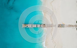 Drone panorama of pier in beach in Grace Bay, Providenciales, Tu